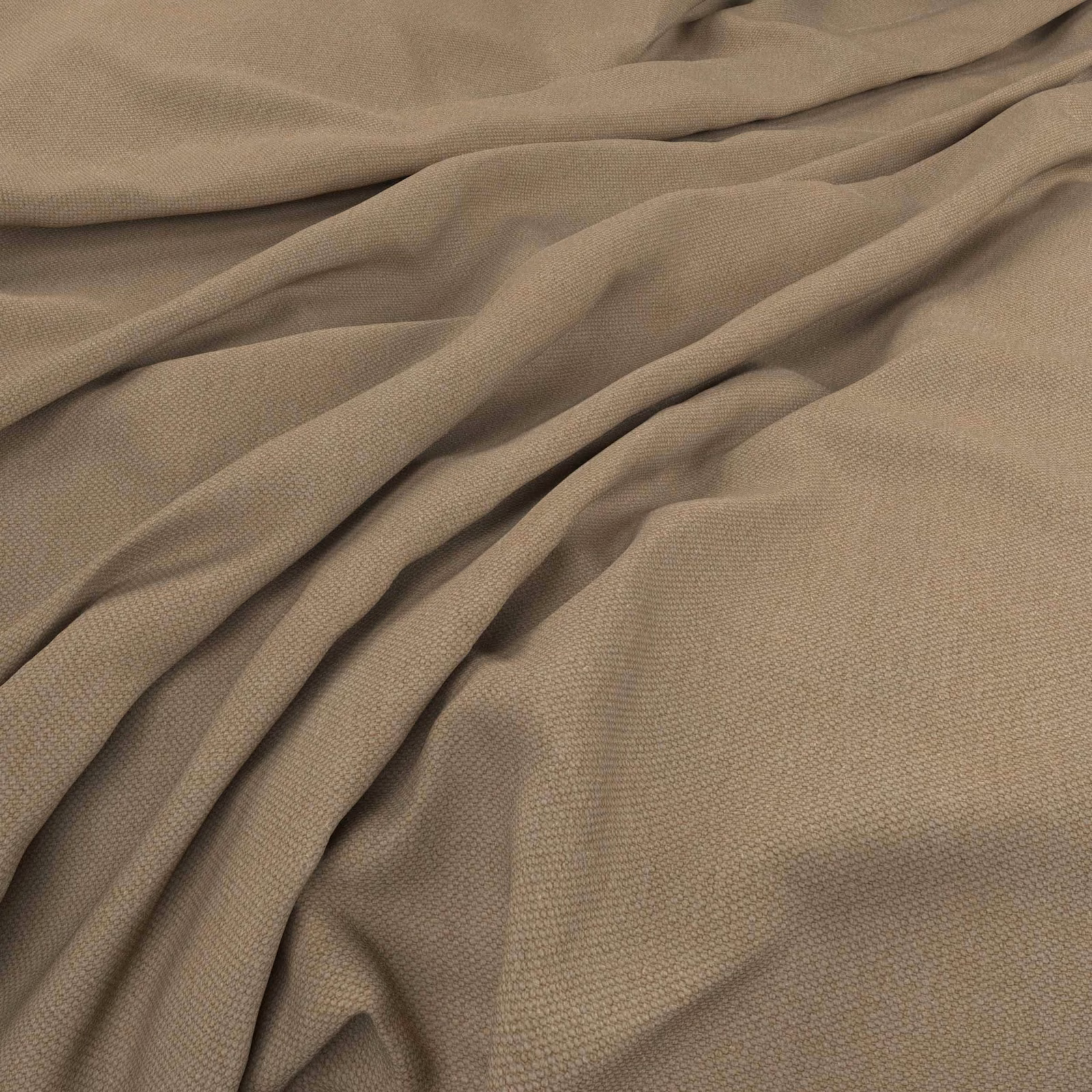 Warm taupe-beige woven cloth gathered into softly shadowed, fluid folds