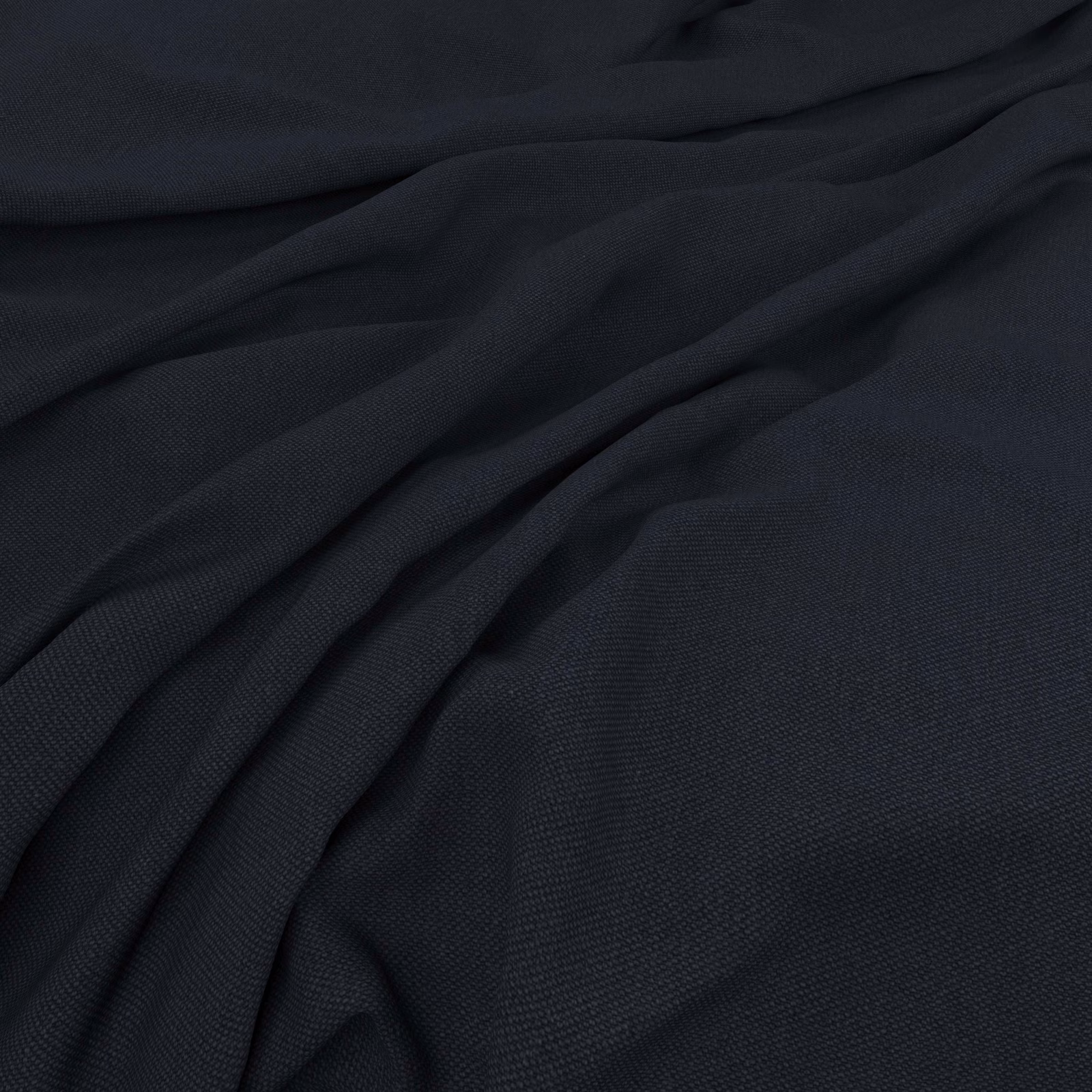 Deep blue-black Oxford fabric showing fine woven texture across soft draped folds