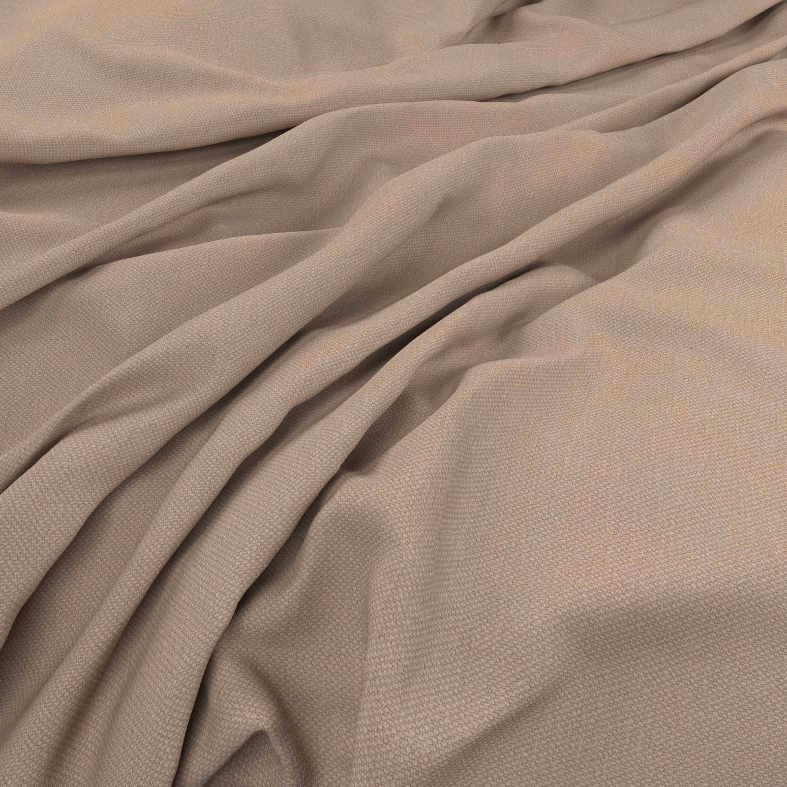 Warm desert taupe fabric with fine woven texture arranged in soft flowing folds