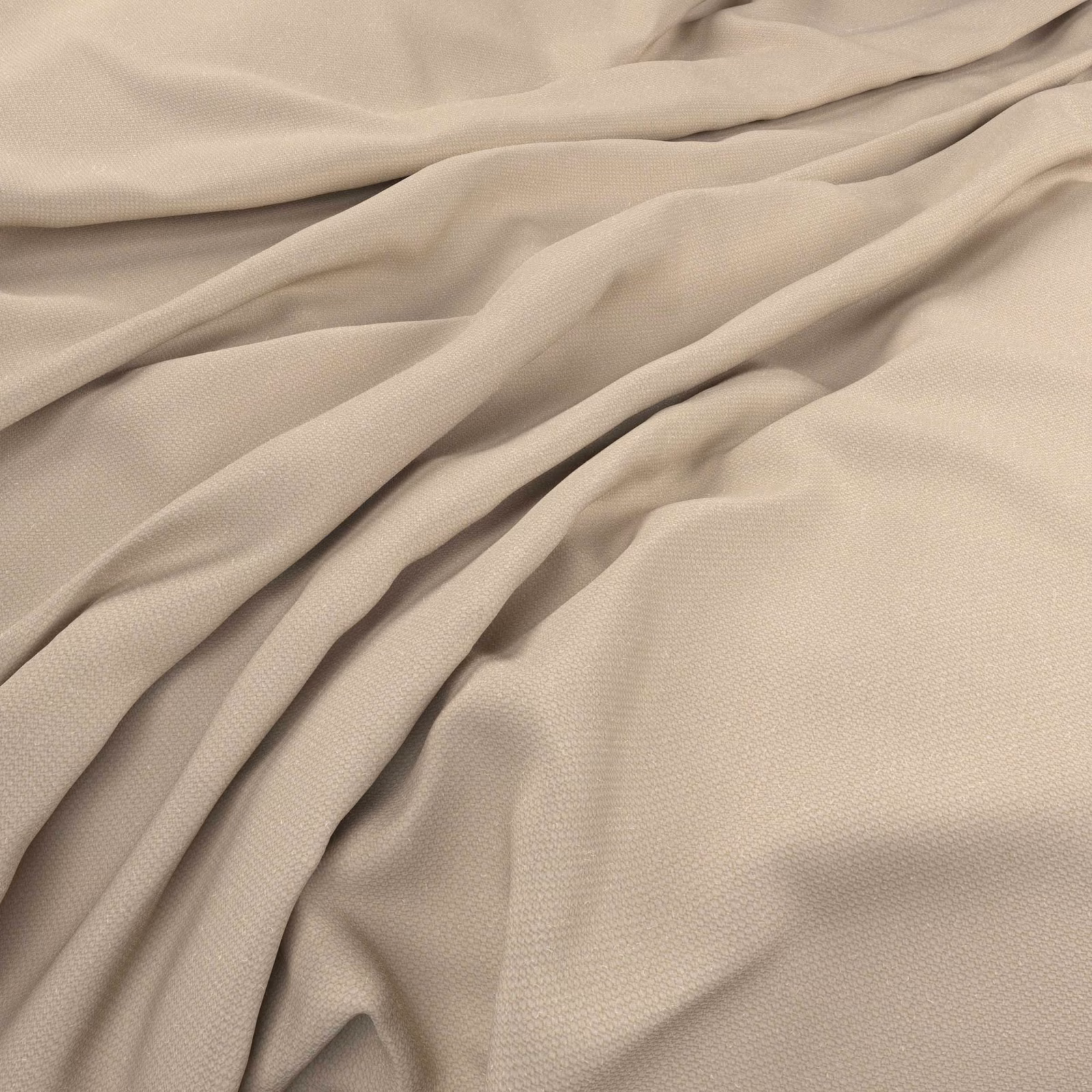 Warm ecru woven fabric draped in soft folds, showing a fine surface texture