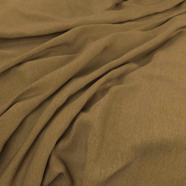 Muted fennel olive-brown fabric with fine woven texture falling in soft folds