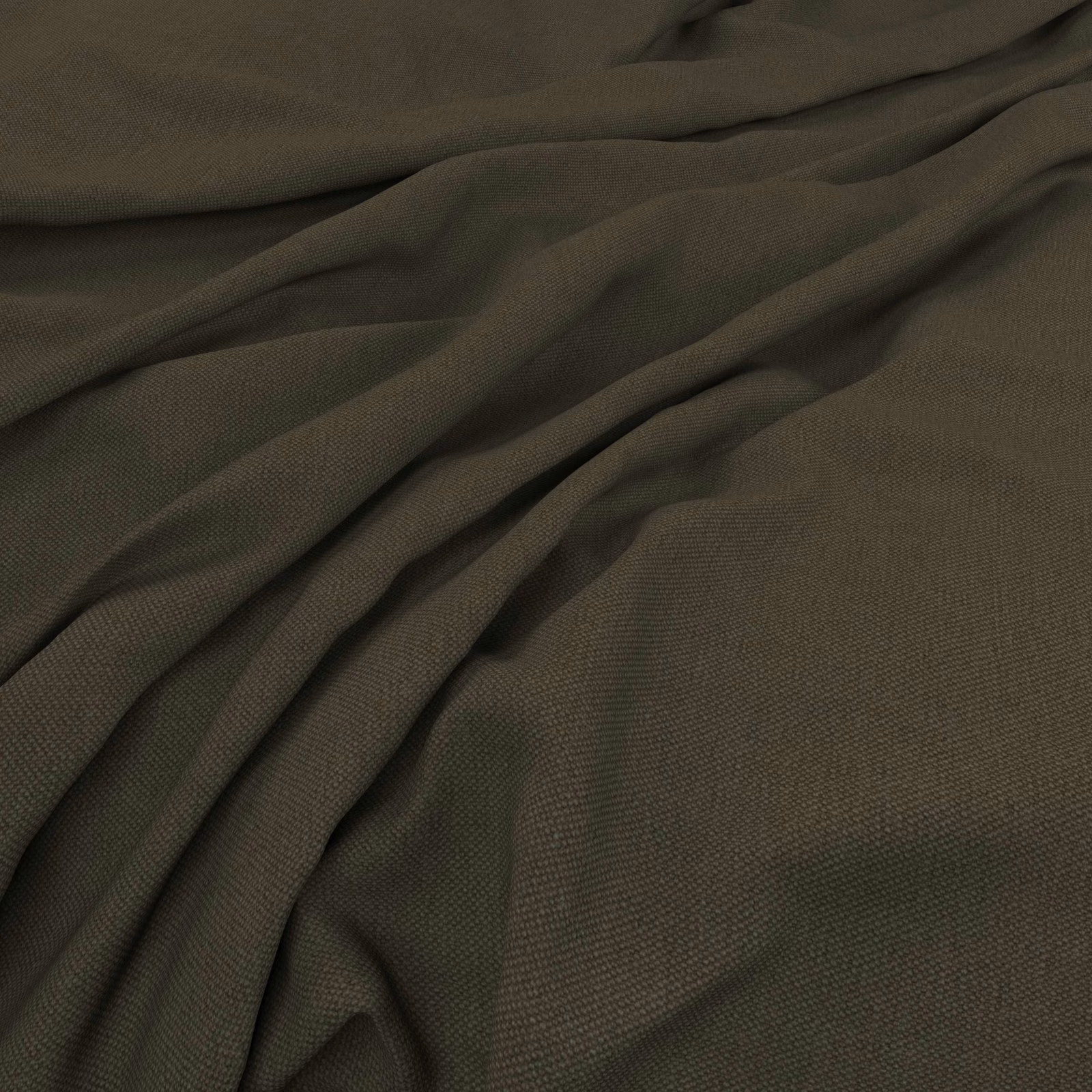 Dark fir-green woven cloth with a fine texture gathered into soft diagonal folds