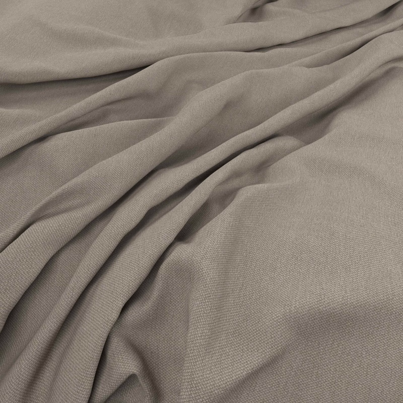Warm flax taupe fabric with fine even weave gathered into soft fluid folds