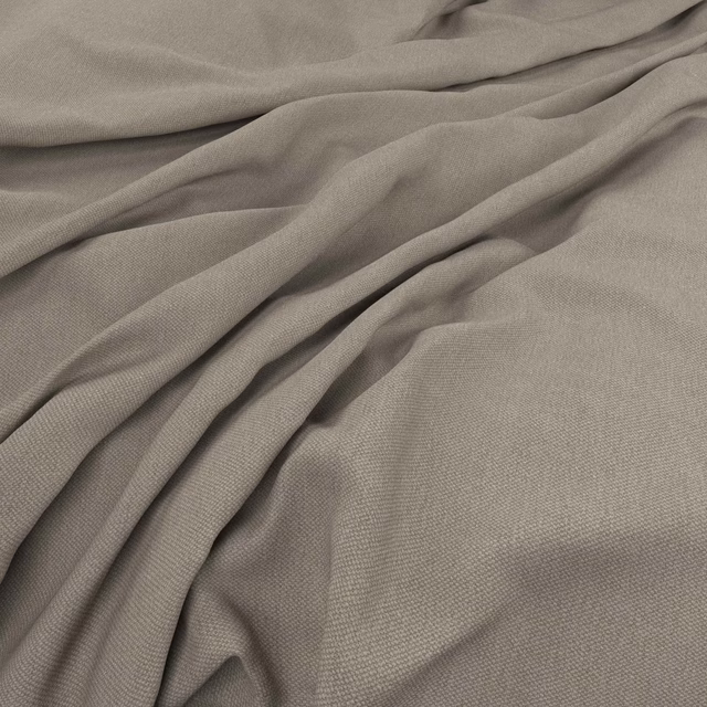 Warm flax taupe fabric with fine even weave gathered into soft fluid folds