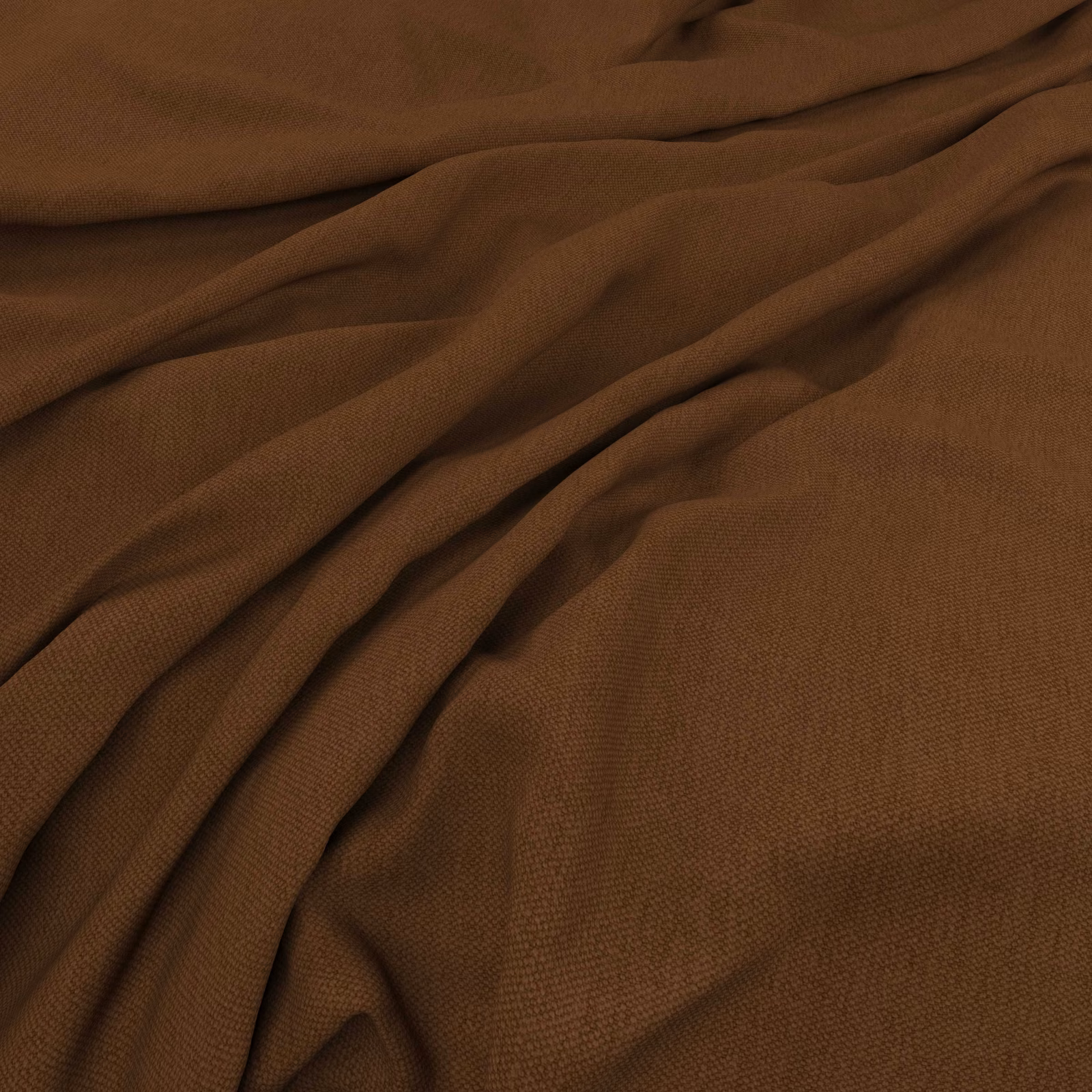 Warm hickory-brown plain weave showing fine texture and deep folded shadows
