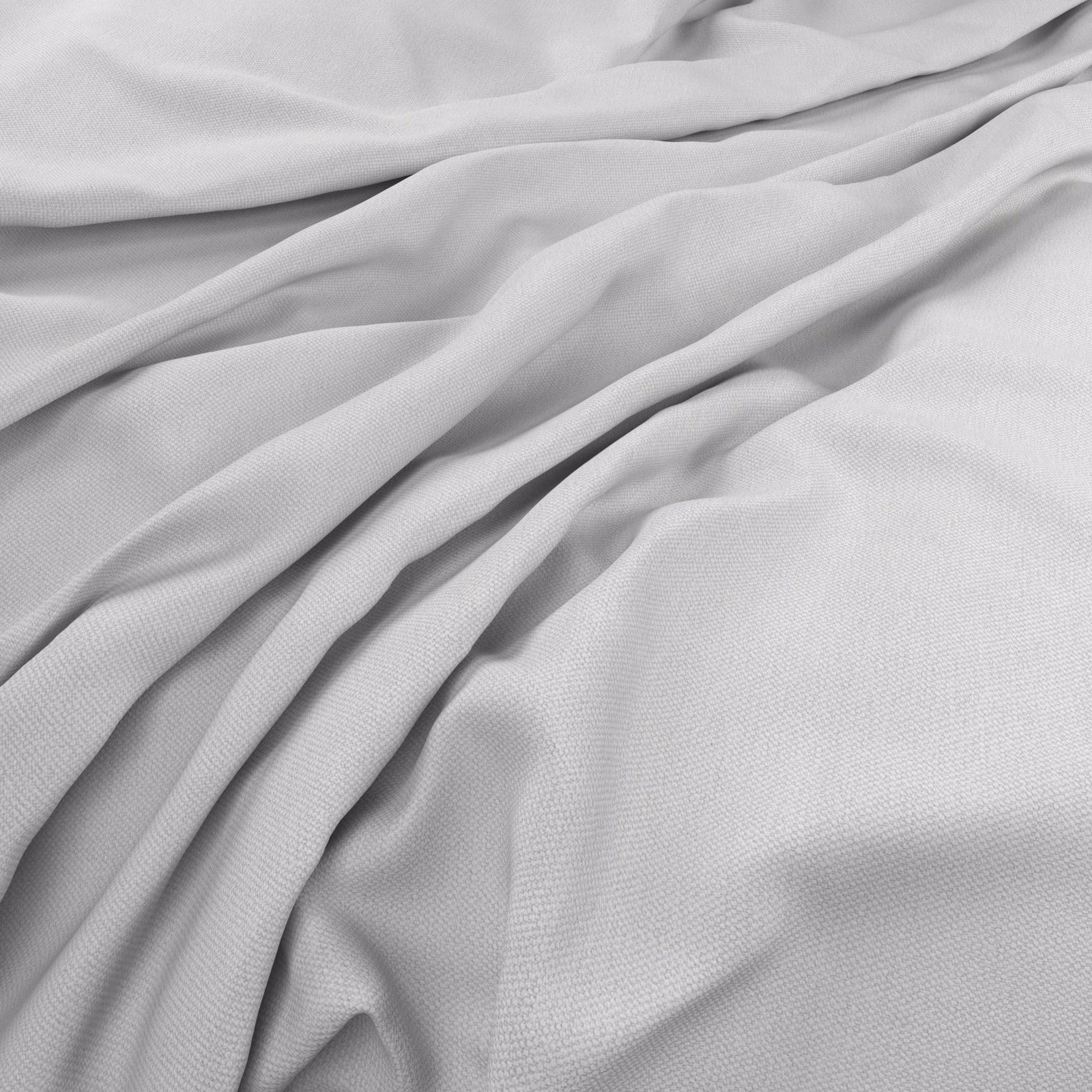 Pale ice-grey woven fabric gathered into soft, fluid folds