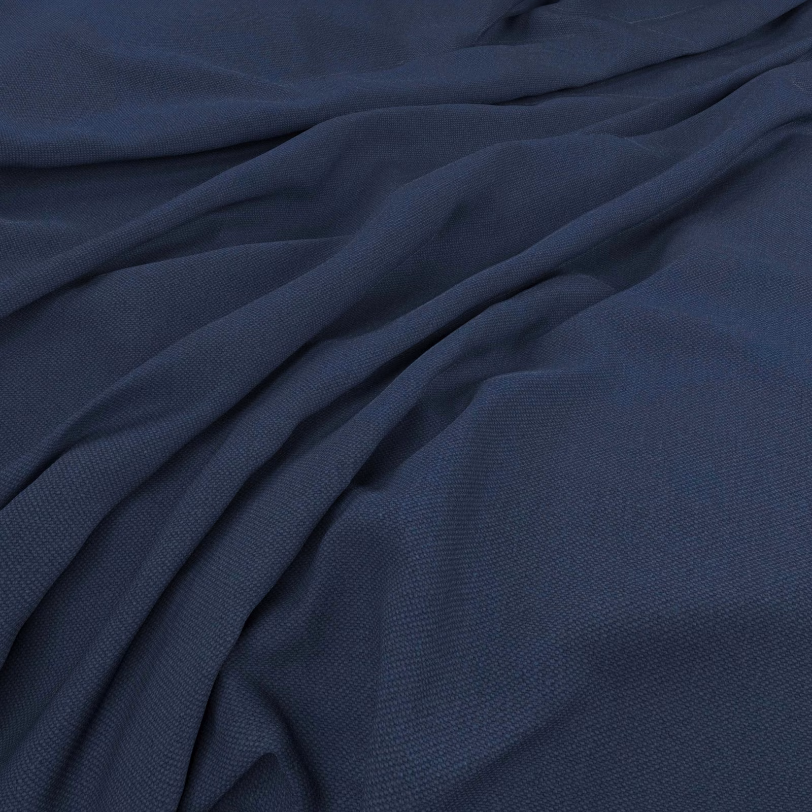 Deep indigo blue fine weave gathered into soft, low-sheen folds
