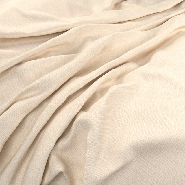 Warm ivory plain-weave fabric gathered into soft folds with subtle surface texture