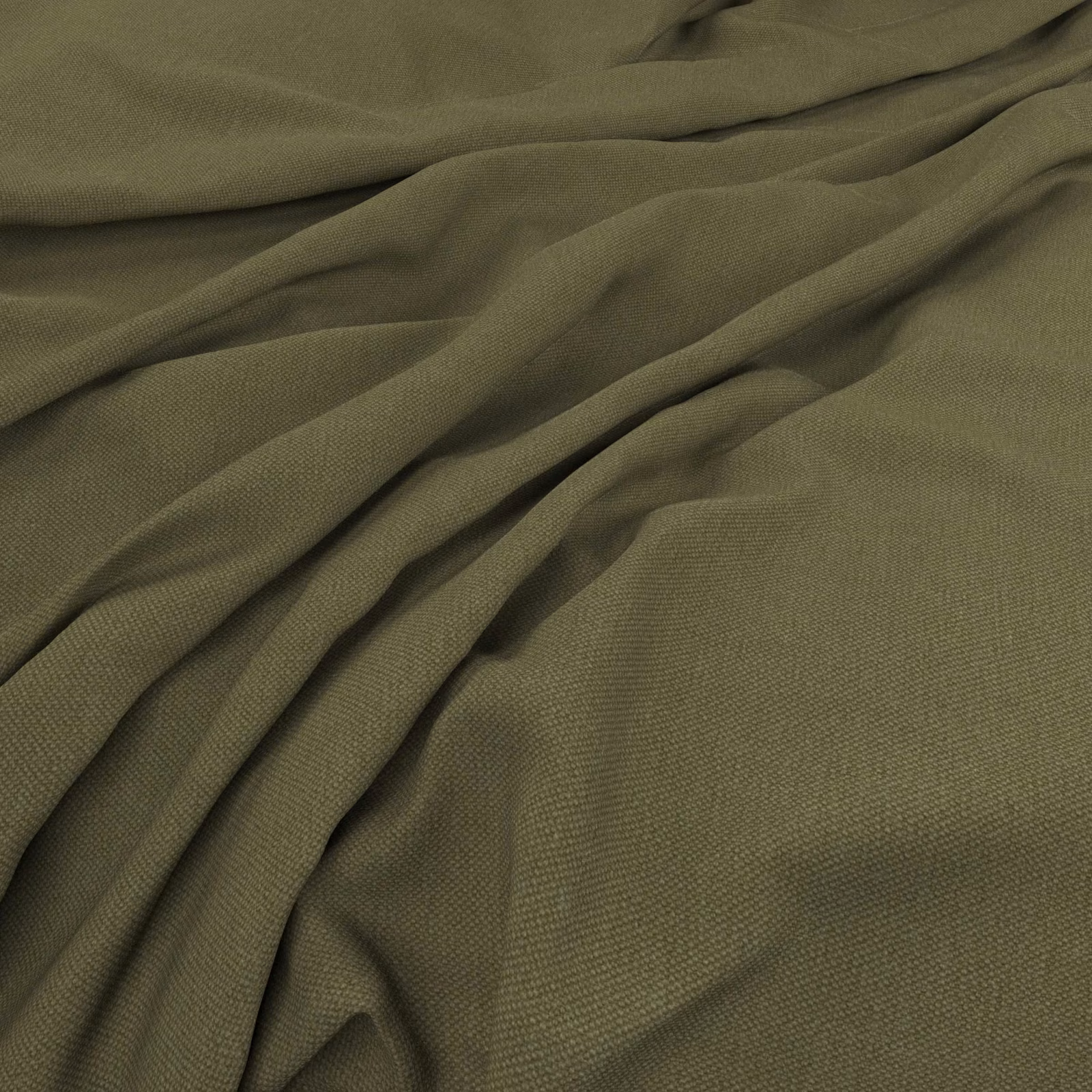 Muted olive fabric with a fine woven texture gathered into soft folds