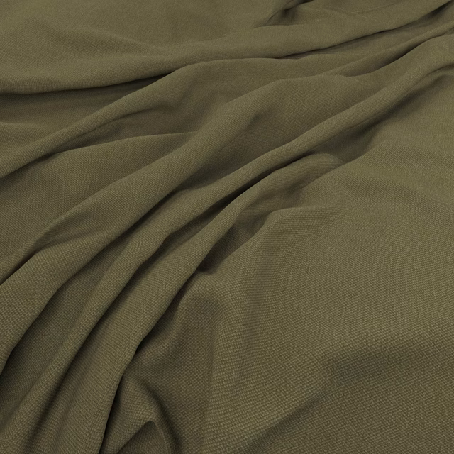 Muted olive fabric with a fine woven texture gathered into soft folds