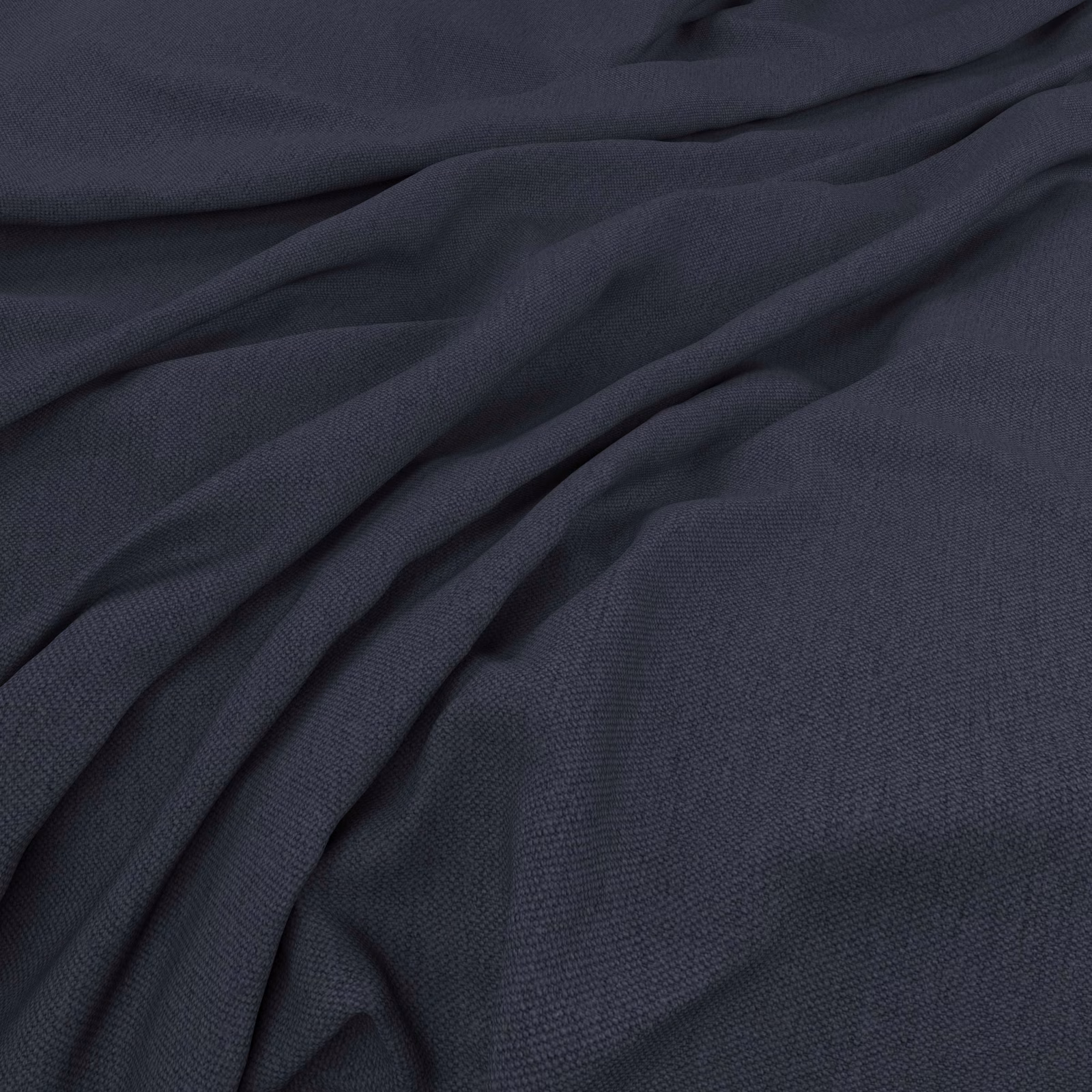 Deep midnight navy plain-weave fabric gathered into soft, fluid folds