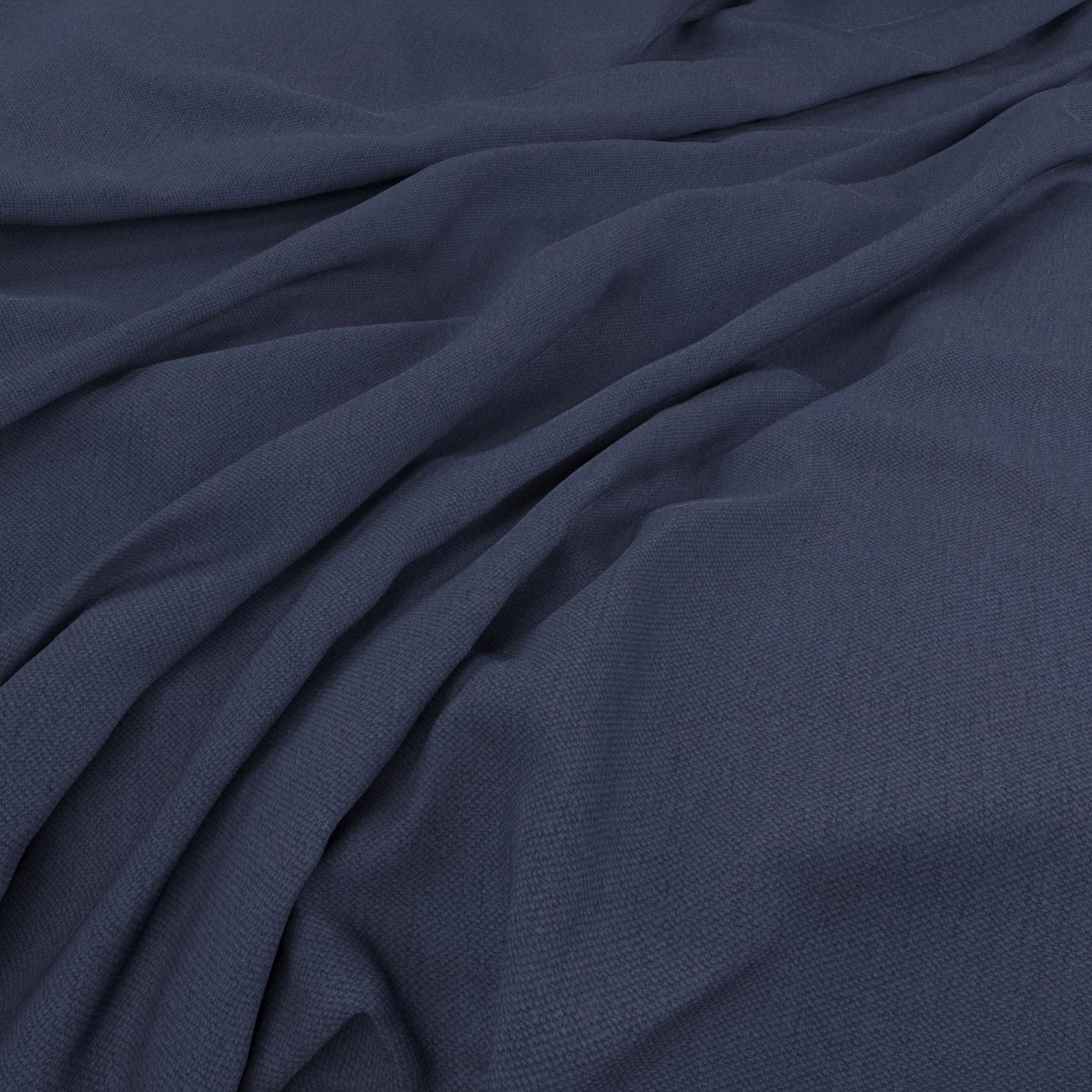 Deep ink navy plain-weave fabric draped in soft folds with subtle slate highlights