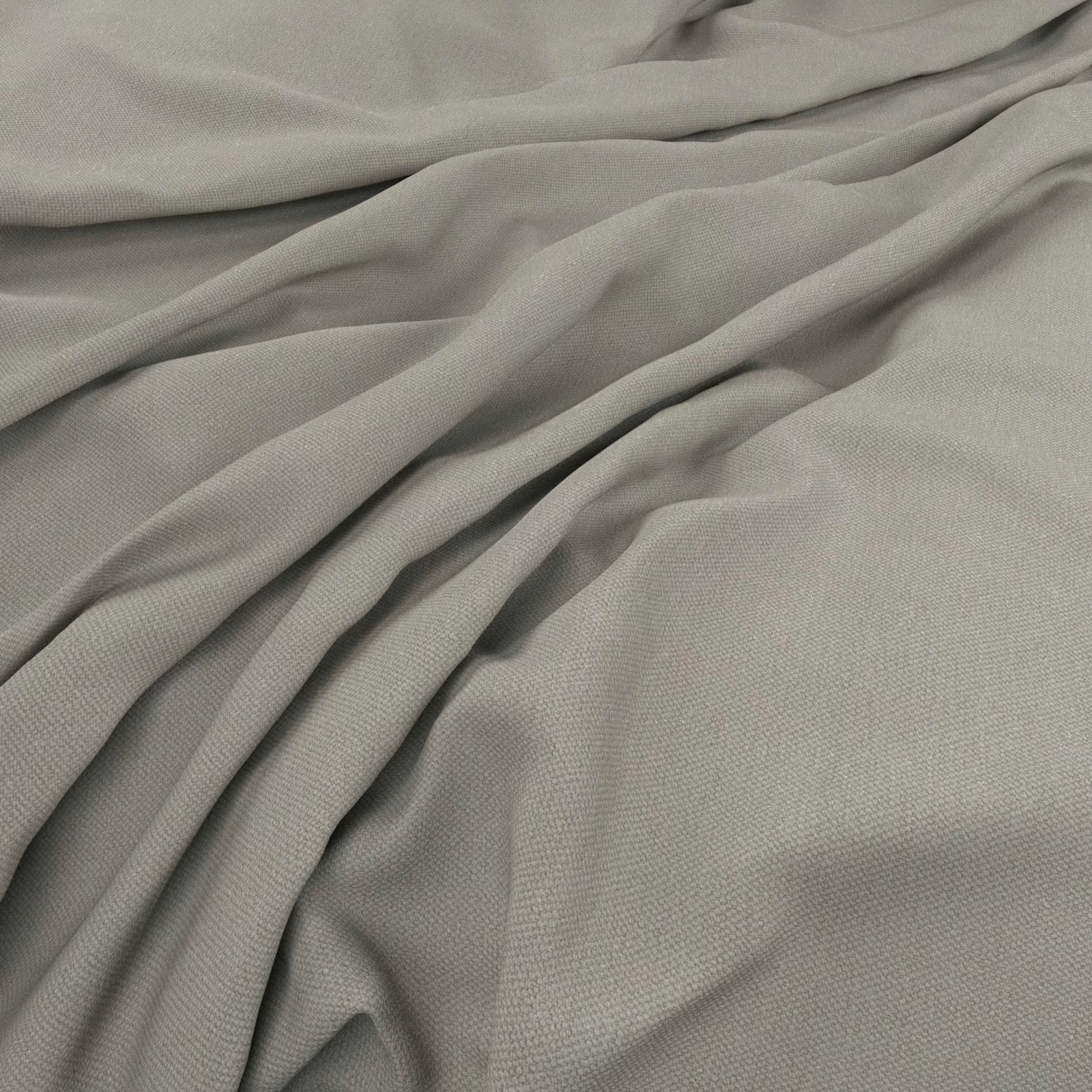 Cool smoke-grey plain weave gathered into fluid, shadowed folds
