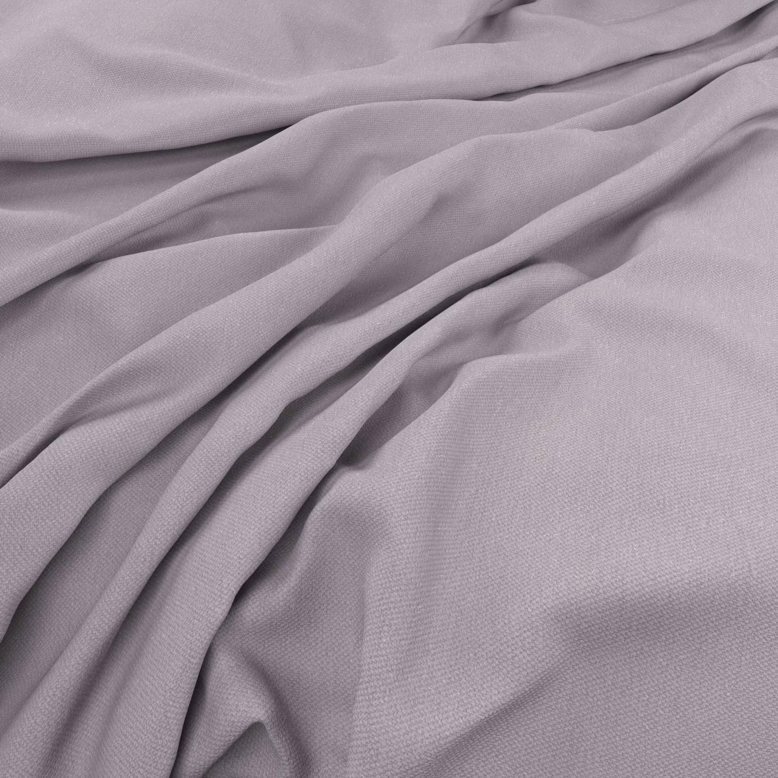 Muted lavender-purple plain weave fabric gathered into soft fluid folds