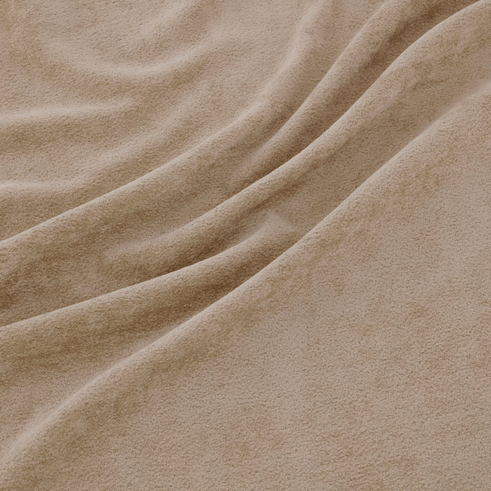Warm wheat-beige plush fabric with soft folds and a short, velvety nap