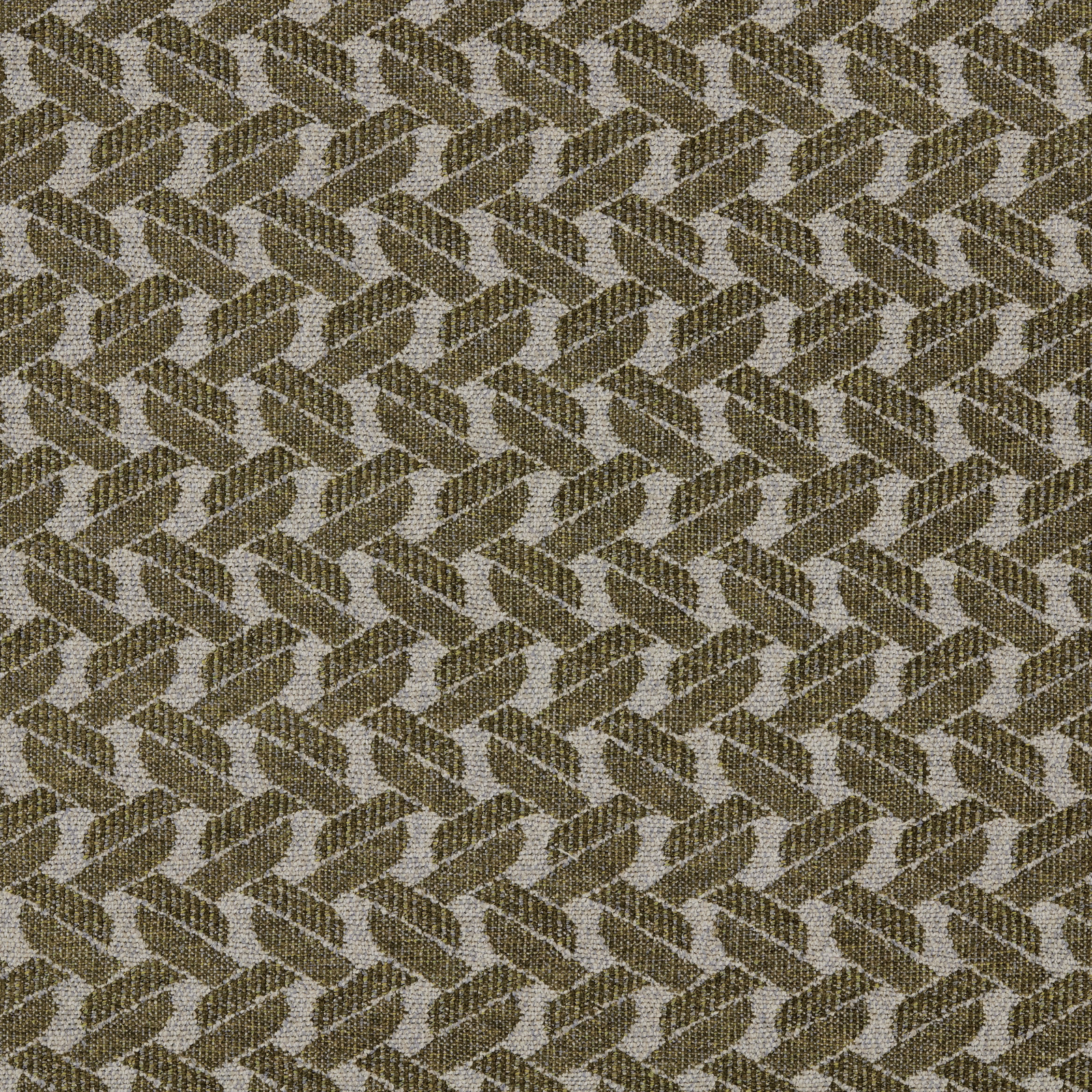 Olive moss geometric woven fabric swatch on a pale ground