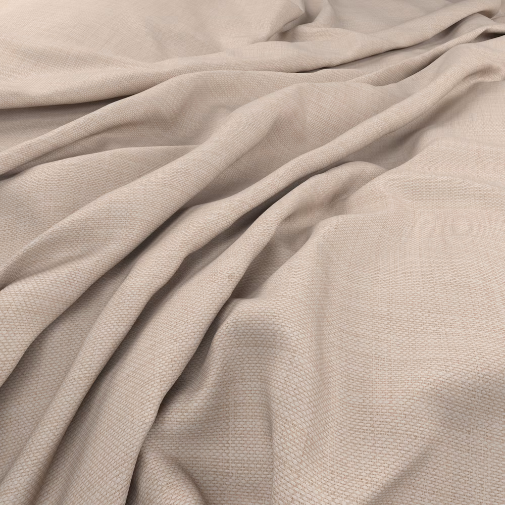 Pale warm greige fabric with fine woven texture, softly gathered into fluid folds