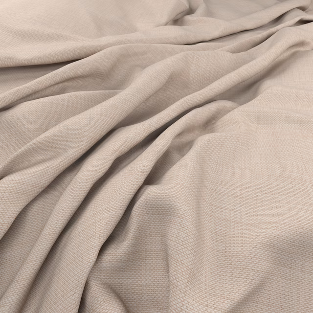 Pale warm greige fabric with fine woven texture, softly gathered into fluid folds