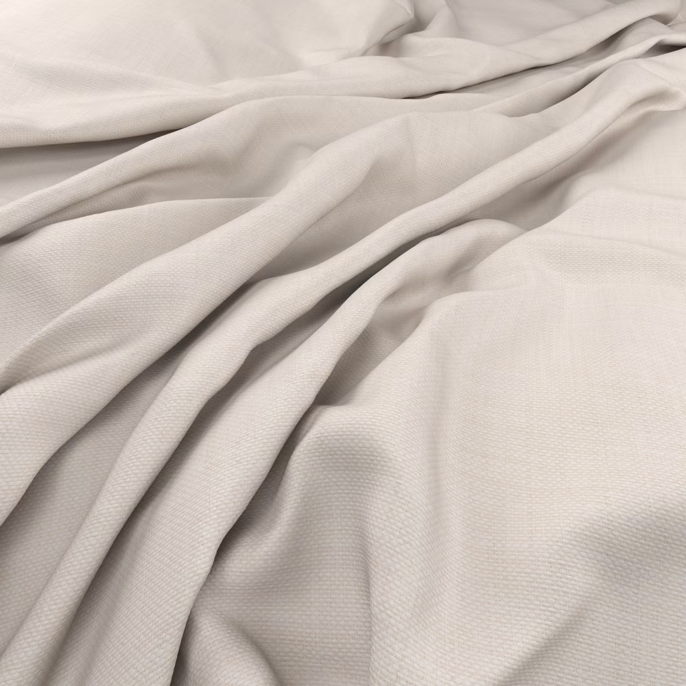 Pale icy ivory fabric with a fine woven texture gathered into soft folds