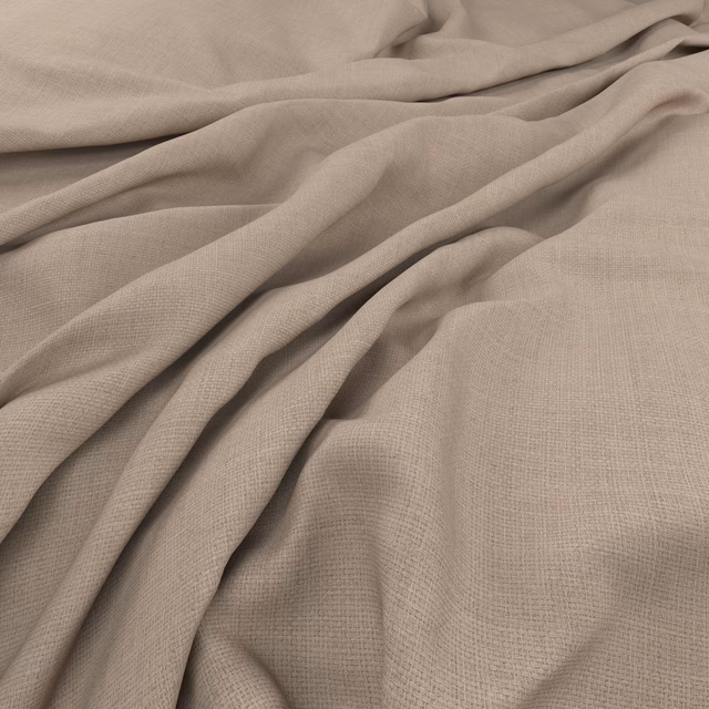 Warm oyster taupe plain-weave fabric draped in soft, fluid folds