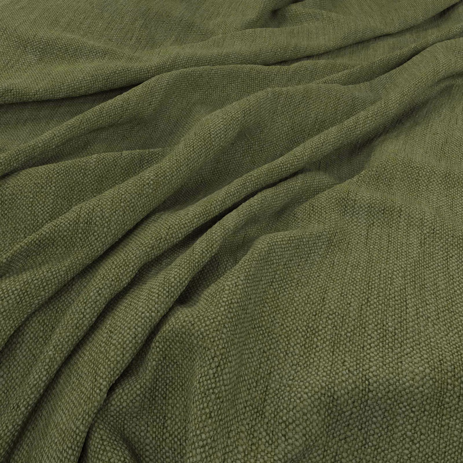 Deep basil olive fabric with a finely pebbled weave gathered into soft folds