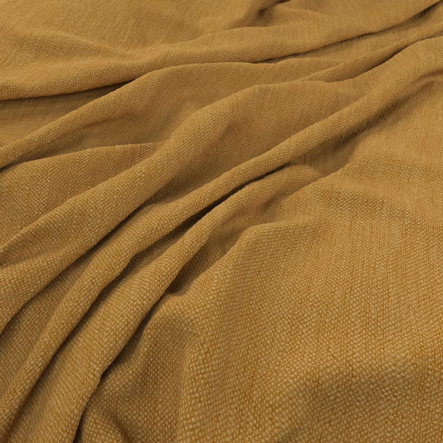 Warm ochre Parker fabric with fine pebbled weave folded into soft draped ridges