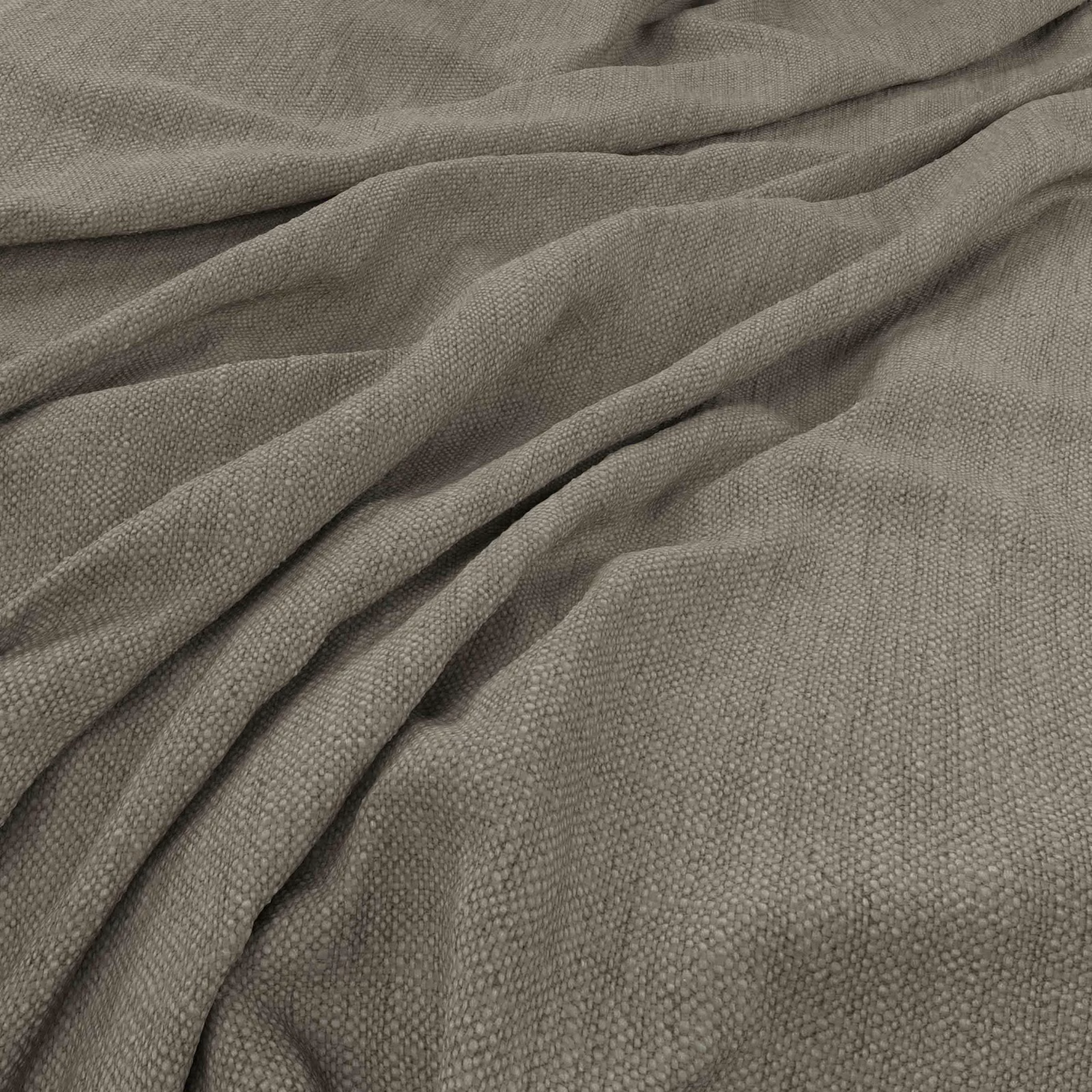 Warm fawn-taupe plain weave fabric gathered into soft textured folds
