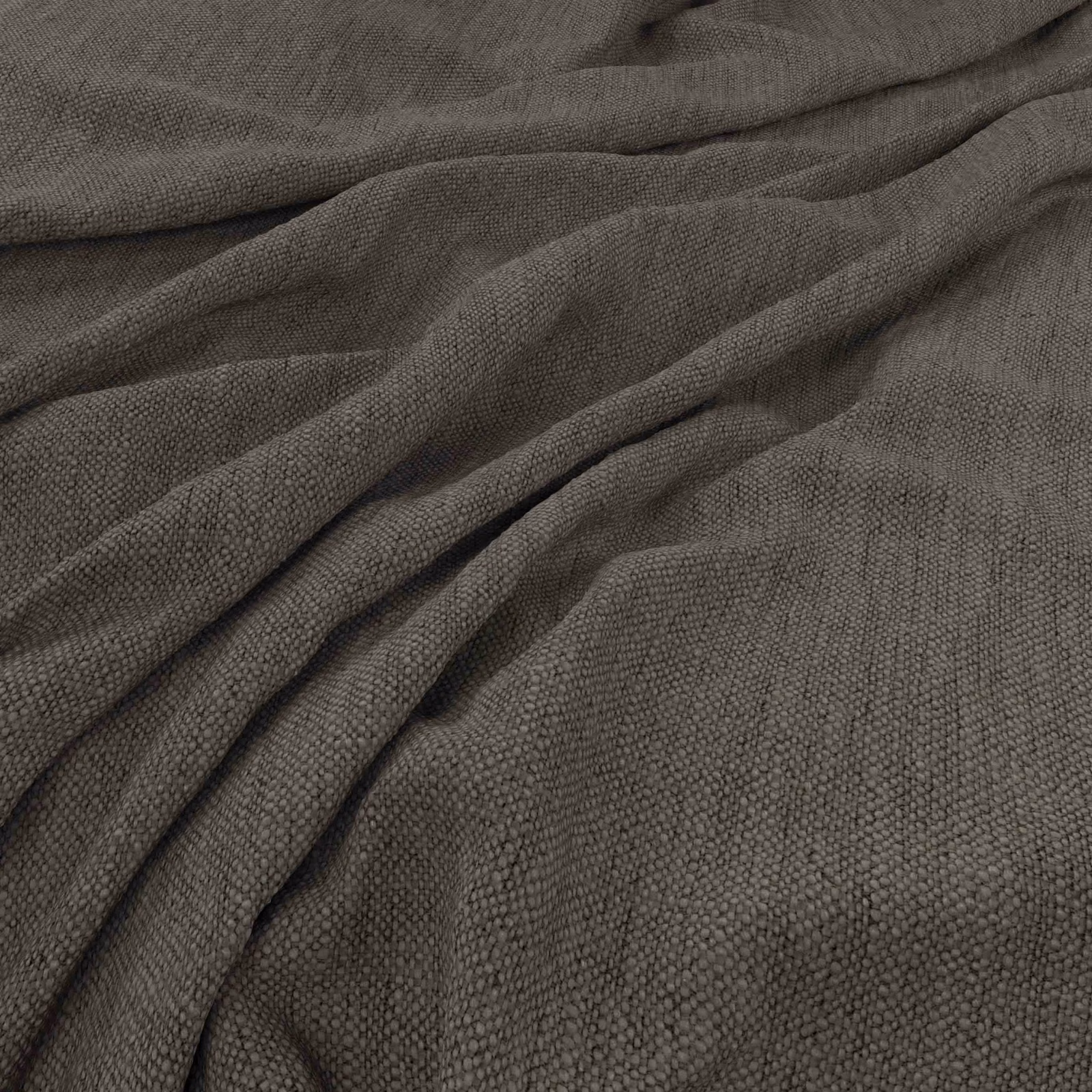 Close view of graphite grey-brown fabric with a fine, pebbled woven texture