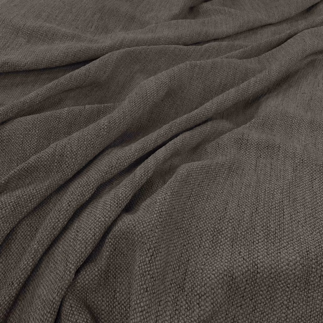 Close view of graphite grey-brown fabric with a fine, pebbled woven texture