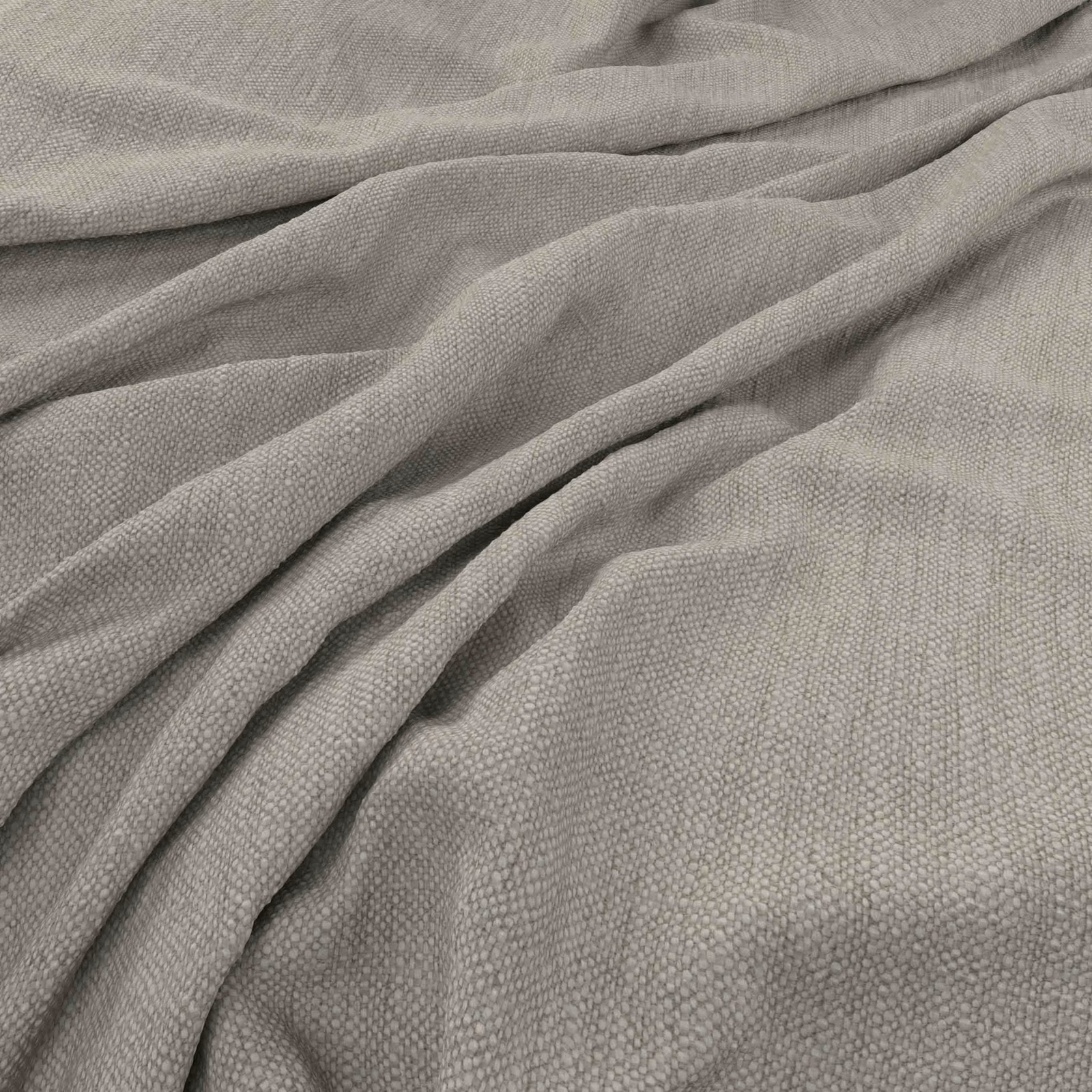 Warm stone-grey plain weave with a softly nubby texture gathered into gentle folds