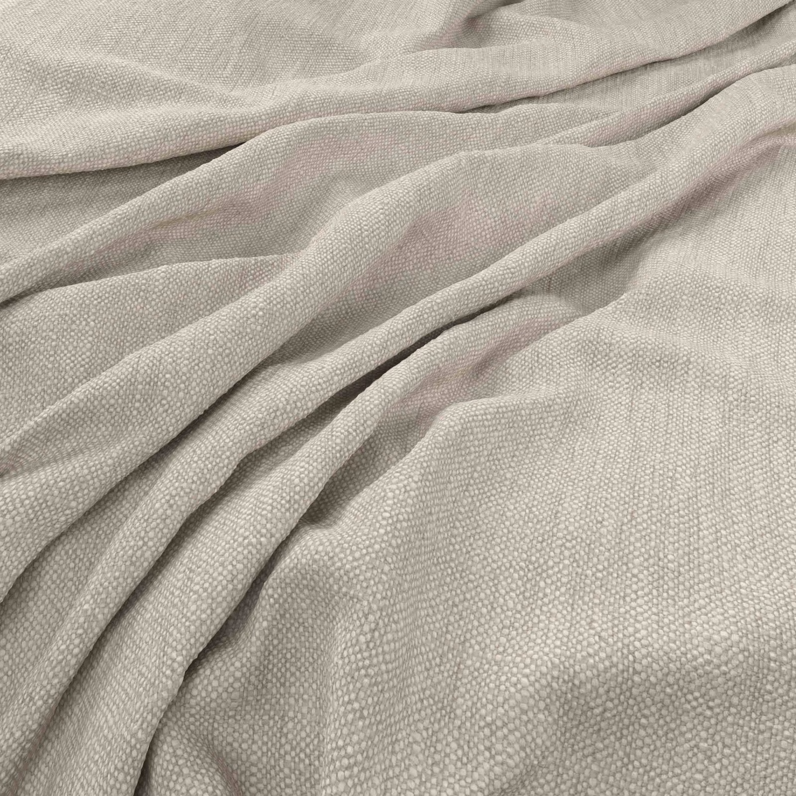 Pale greige taupe fabric showing a fine nubby weave in soft draped folds