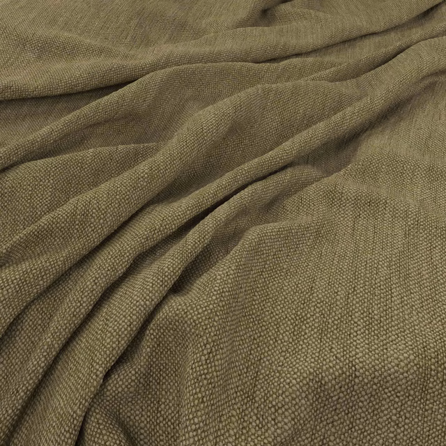 Muted olive fabric with a fine pebbled weave gathered into soft folds