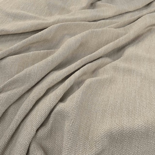 Pale warm-greige Parker fabric with fine nubby weave in gathered folds