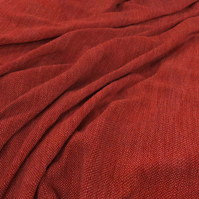 Pillarbox red pebbled weave gathered into soft diagonal folds