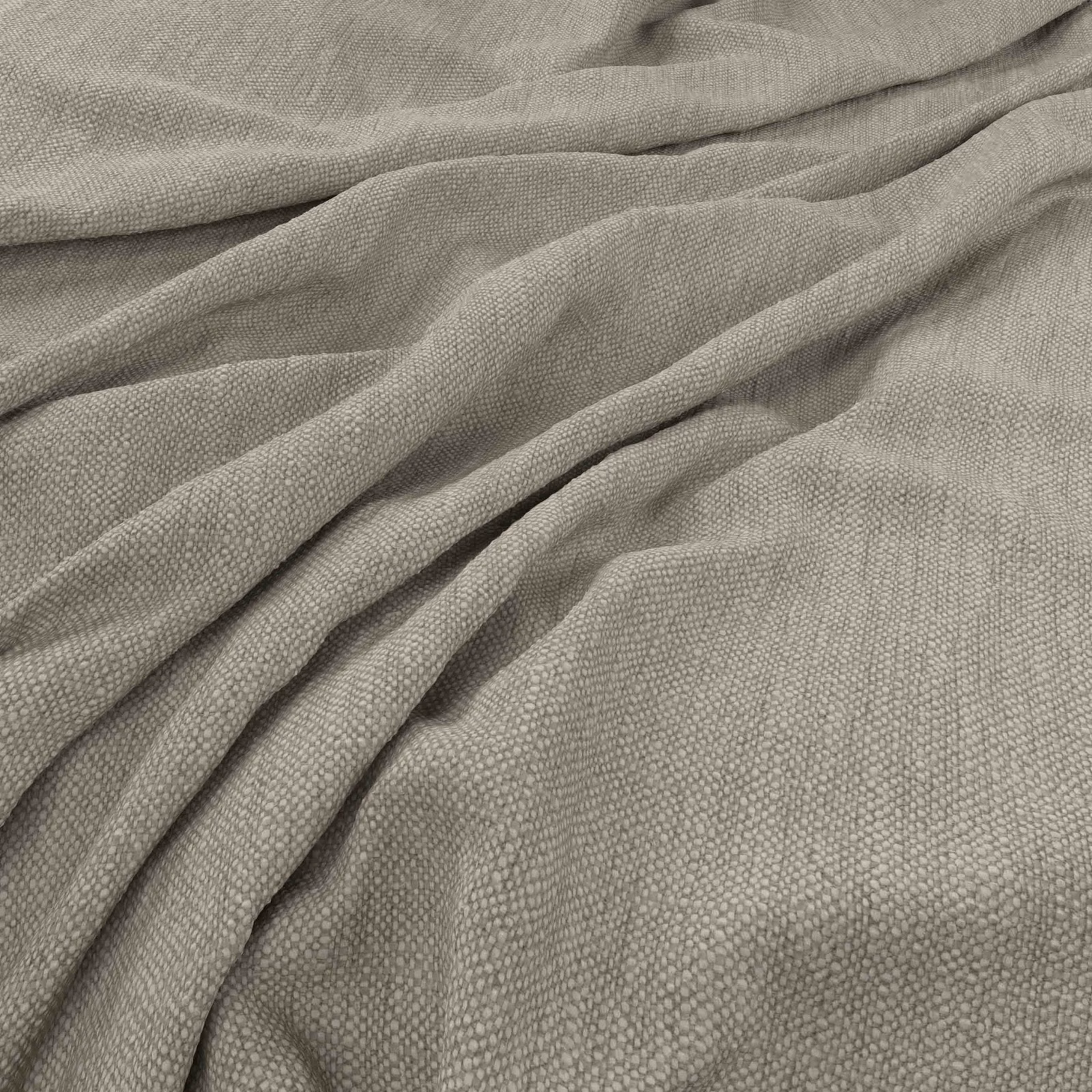 Warm taupe fabric with fine pebbled weave gathered into softly shadowed folds