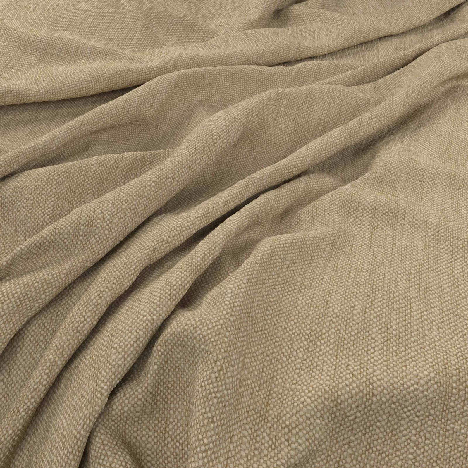 Warm wheat taupe woven fabric gathered into softly rippled folds
