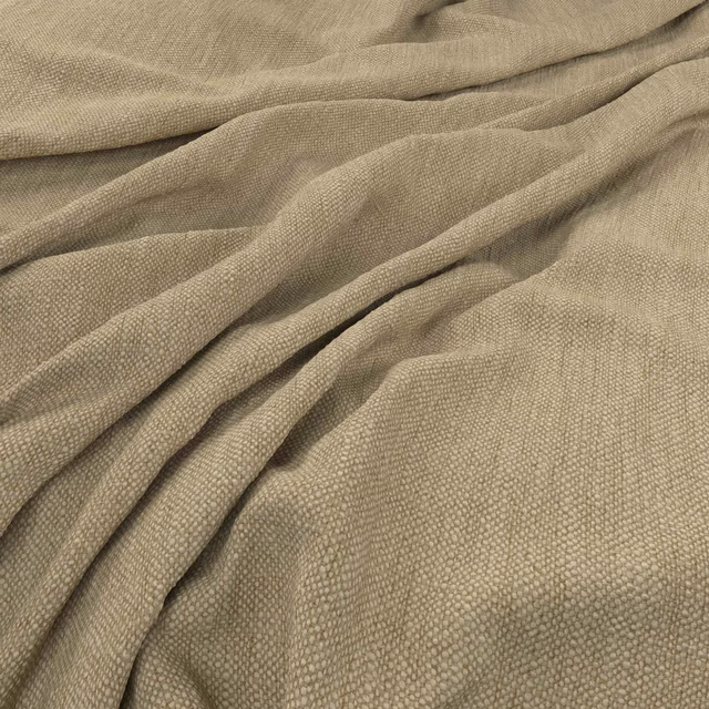 Warm wheat taupe woven fabric gathered into softly rippled folds