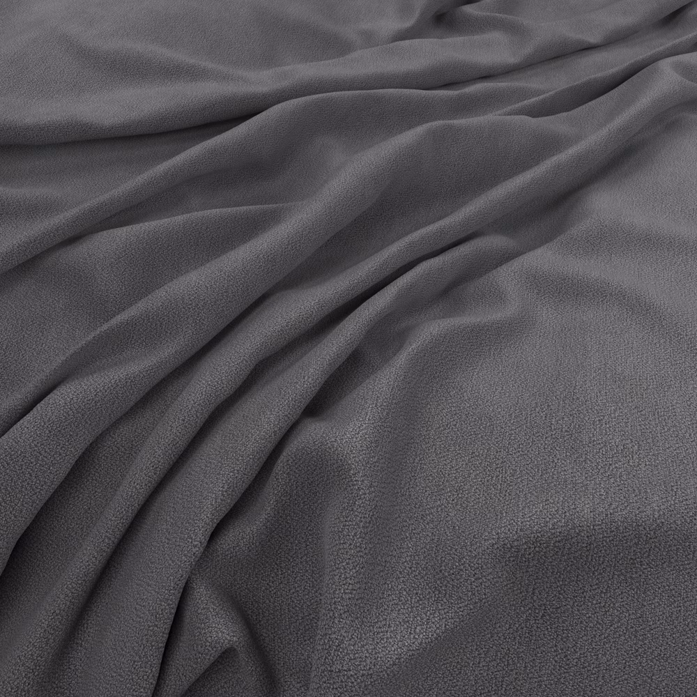 Draped smoky graphite grey fabric showing a fine pebbled texture and soft folds