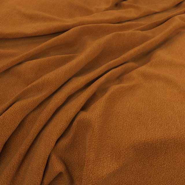 Warm ginger-orange fabric with fine pebbled texture gathered into soft flowing folds