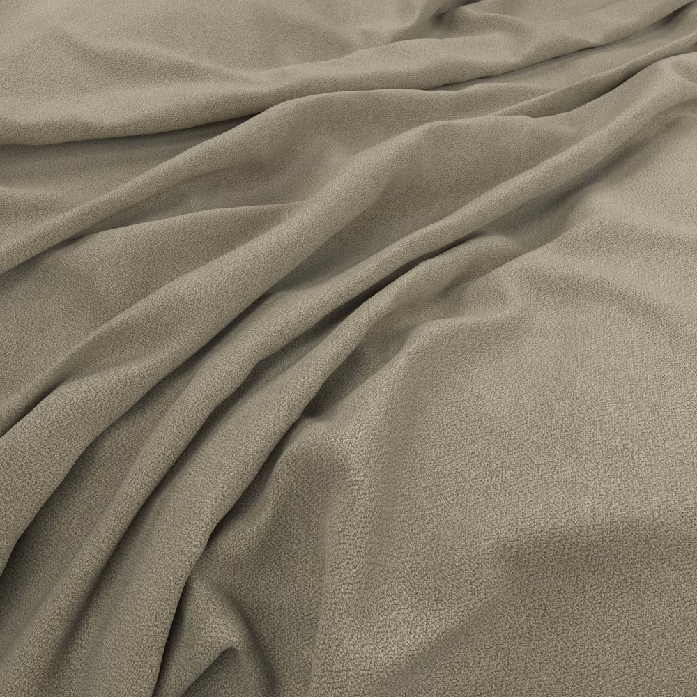 Muted olive-grey fabric with fine pebbled texture gathered into soft folds