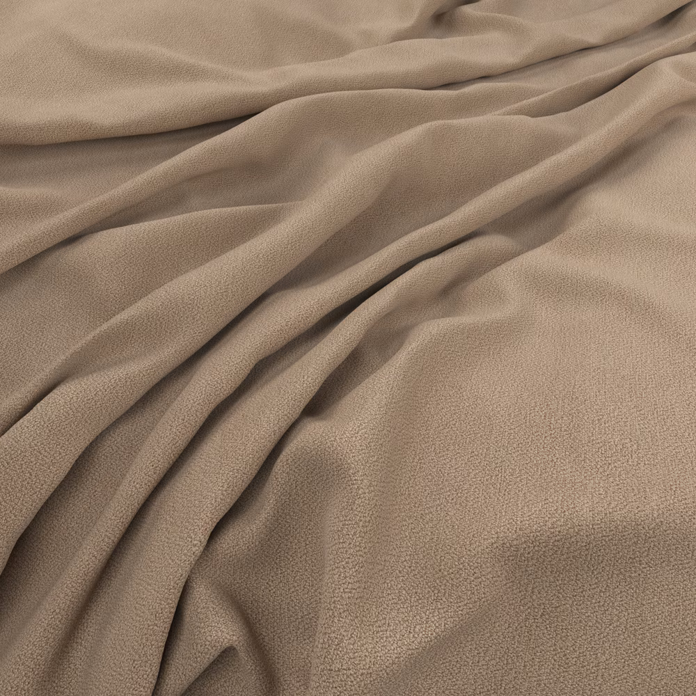 Warm peach-taupe fabric with a fine pebbled surface gathered into soft folds
