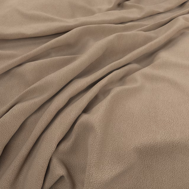 Warm peach-taupe fabric with a fine pebbled surface gathered into soft folds