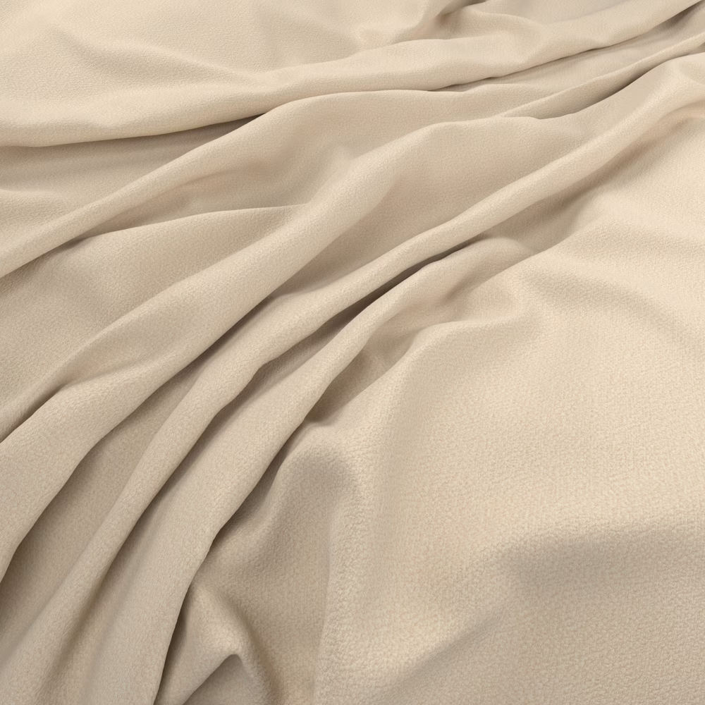 Warm peach-ivory fabric with fine texture folded into soft, fluid drapes