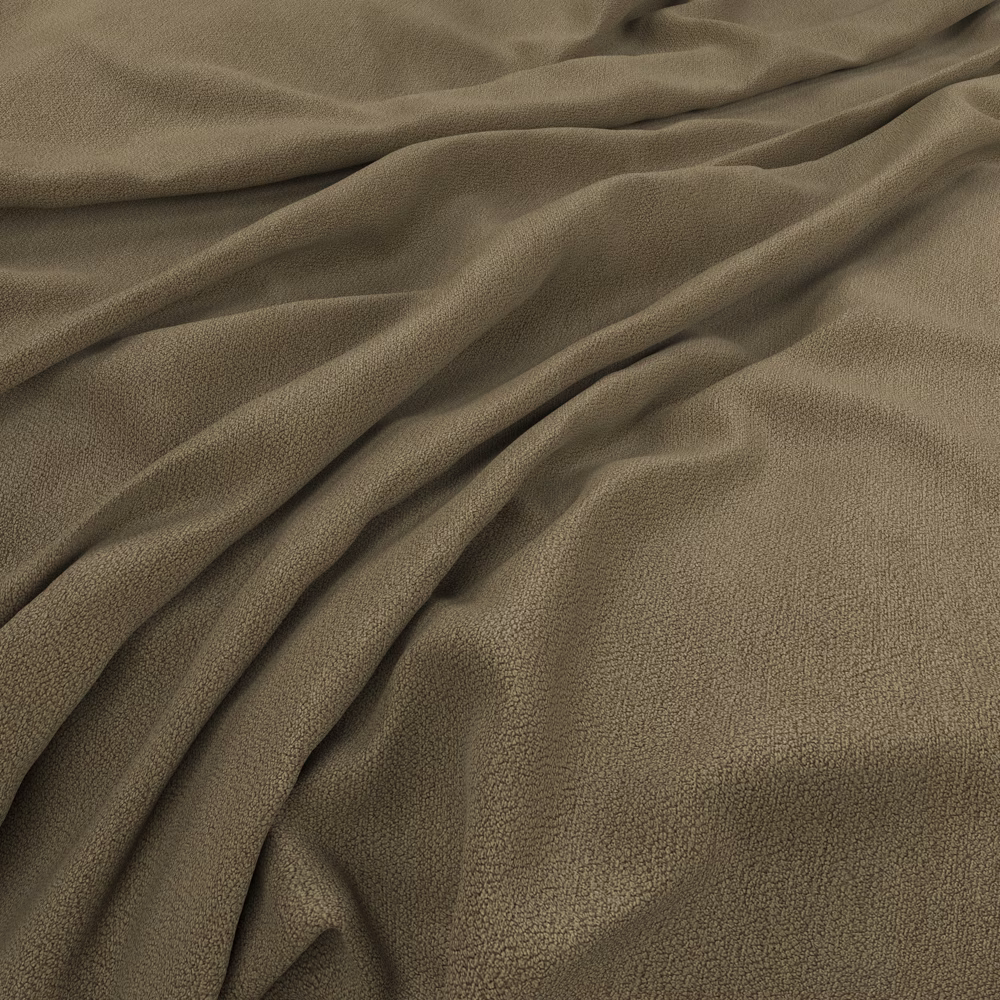 Muted taupe-lichen fabric with fine pebbled texture arranged in soft folds