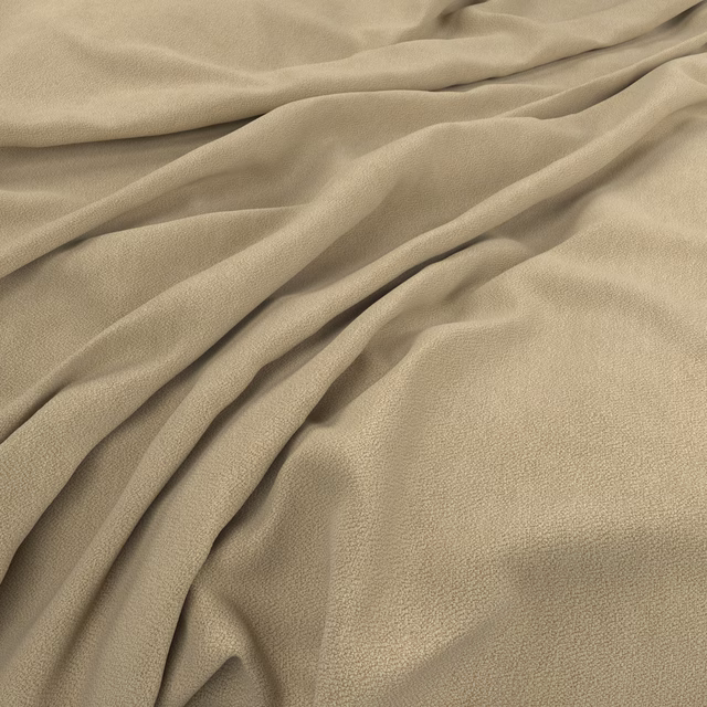 Warm limestone-beige fabric with fine pebbled texture arranged in soft flowing folds