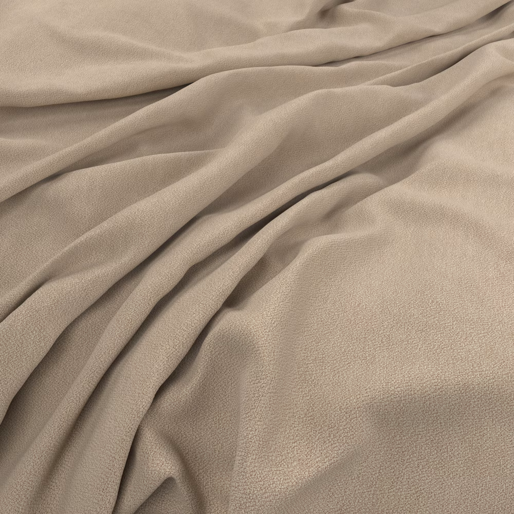 Warm peach-beige fabric in soft folds, showing a fine subtly pebbled surface