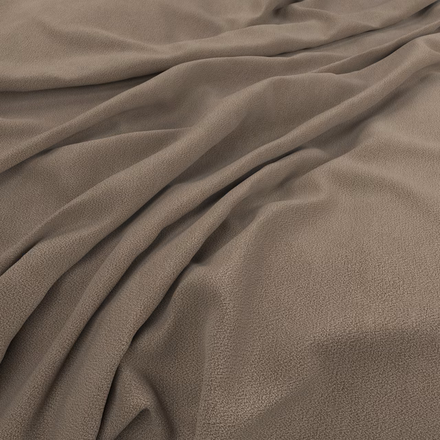 Warm mink-taupe fabric with fine pebbled texture gathered into soft flowing folds