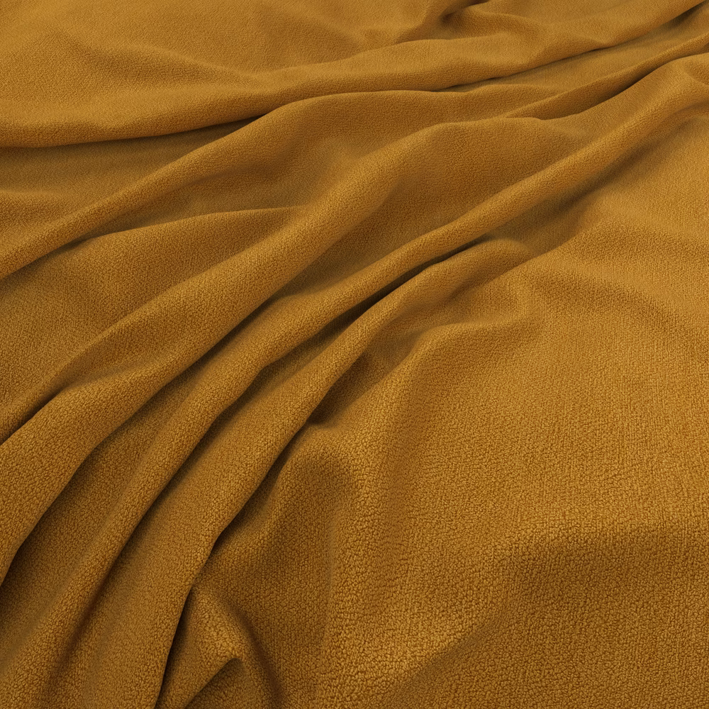 Warm saffron fabric with fine napped texture gathered into soft folds