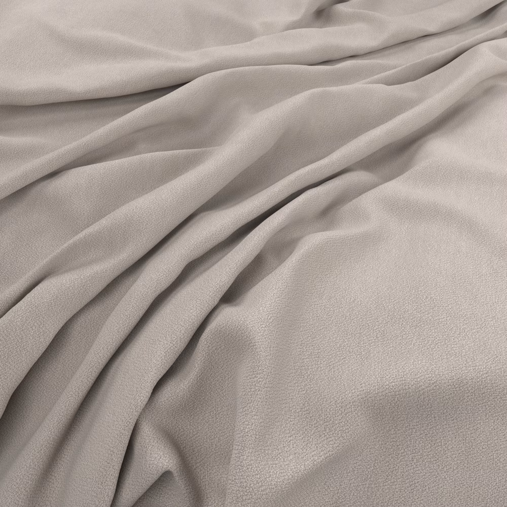 Pale peachy beige fabric with fine grain texture arranged in soft flowing folds