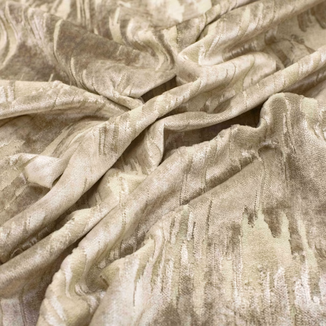 Oyster beige textile with lustrous folds and irregular painterly striations